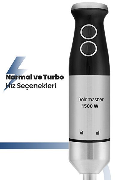 woodhub Paslanmaz Çelik 1500W 4 Bıçaklı Çubuk El Blender Seti, Siyah