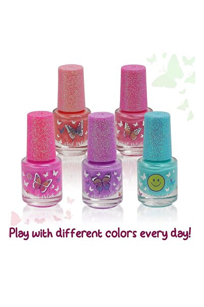 Generic مجموعة طلاء أظافر للأطفال للبنات - 5 قطع ملونة معطرة بقاعدة مائية قابلة للغسل والتجفيف السريع