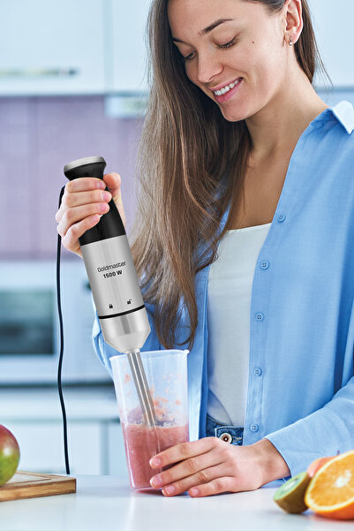 woodhub Paslanmaz Çelik 1500W 4 Bıçaklı Çubuk El Blender Seti, Siyah