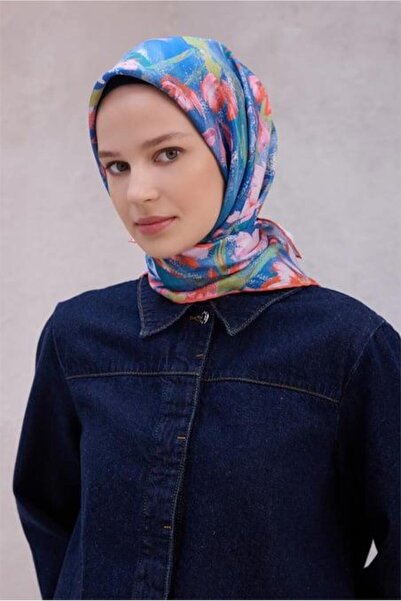 Belli Tivil Pure Silk Scarf 4217 - 80 Μπλε μοτίβο λουλουδιών