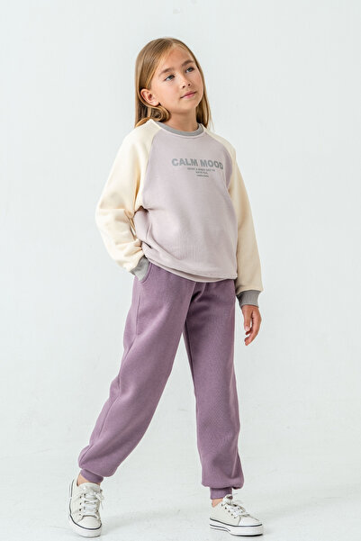 AHENGİM Σετ χειμερινής φόρμας για κορίτσια Calm Mood με στάμπα με 3 κλωστές Ak4209