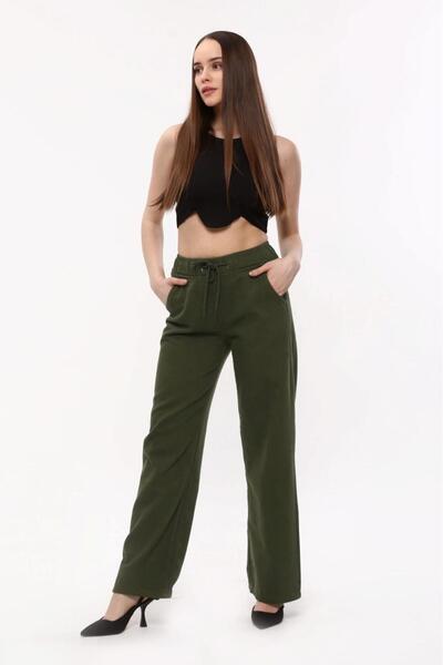 SHEVEGA Women's Khaki Waist with Drawstring Elastic Loose-Leg Pants