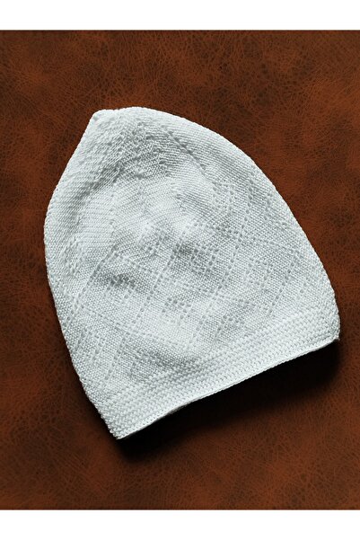 Kent Pazarı 1 Adet Namaz Takkesi Makine Örgüsü Yetişkin Hacı Takkesi Beyaz Ba...