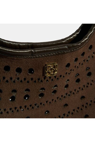 Desa Women's Brown Perforated Suede Shoulder Bag