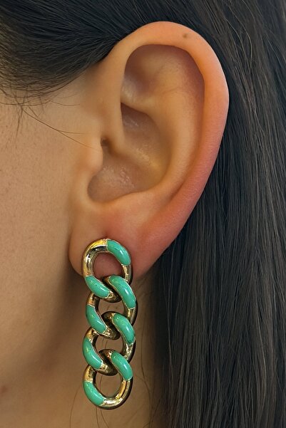 TAKIŞTIR Silver Color Chain Detailed Steel Earrings (Pair)