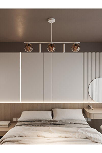 avizade SİENA Beyaz Metal Gövdeli 5’li Modern Avize–3 Bal Cam Küre ve 2 Spot ...