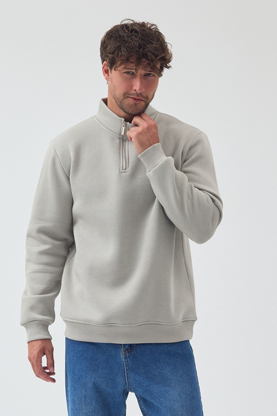 By Caspita Fashion Φούτερ Lenithra Basic Oversize ανοιχτό γκρι Unisex με μισό...