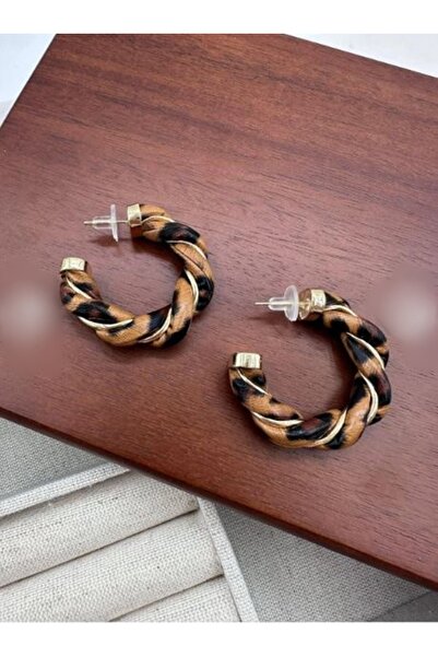 mos&more Brown Leopard Hoop Women's Earrings