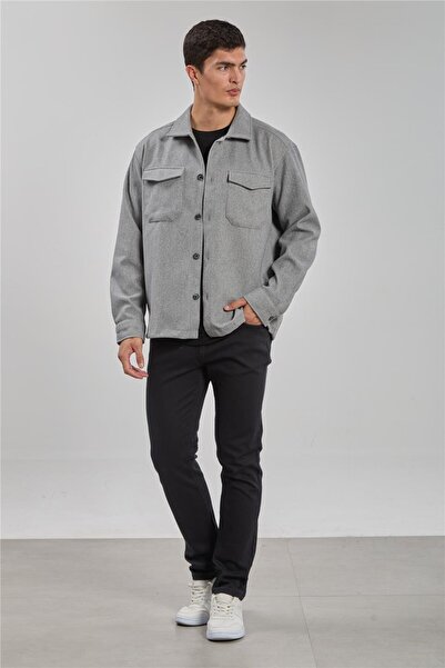 BARRELS AND OIL Erkek Çift Cep Kaşe Ceket - Gri Melanj