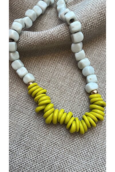 Bukibaa Beyaz Bodrum Boncuk Yağ Yeşili Cam Halka Boncuk Kolye