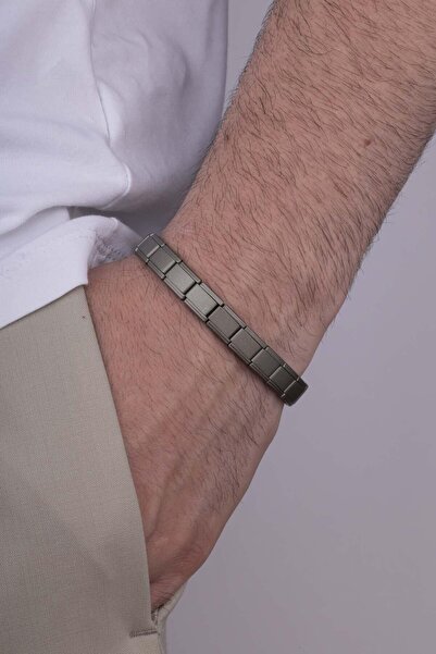 Gümüş Pazarım Matte Anthracite Italian Charm Model Steel Men's Bracelet