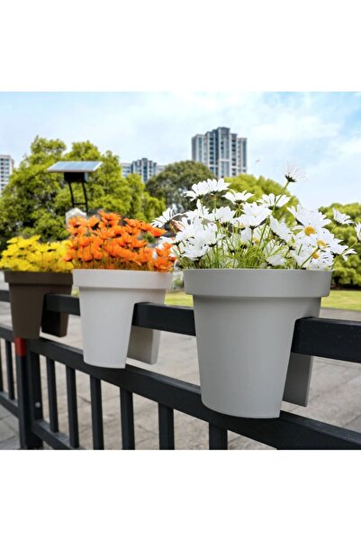 FİL Large Balcony Planter Plastic 28 x 25.5 cm Gray