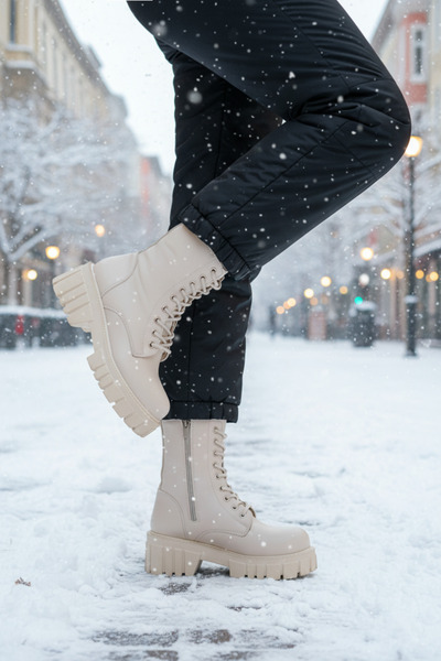 Freemax Αδιάβροχο με επένδυση από γούνα με φερμουάρ Πολύ ελαφριά ραμμένη σόλα Εγγυημένη χειμερινή γυναικεία μπεζ