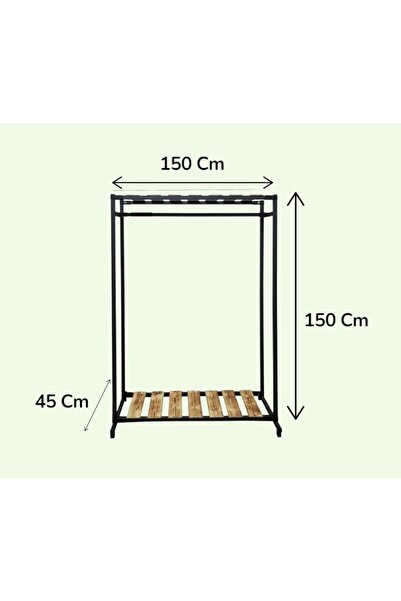 NovaLand Metal Çift Ahşap Raflı Tek Taraflı Konfeksiyon Ayaklı Elbise Askılık...