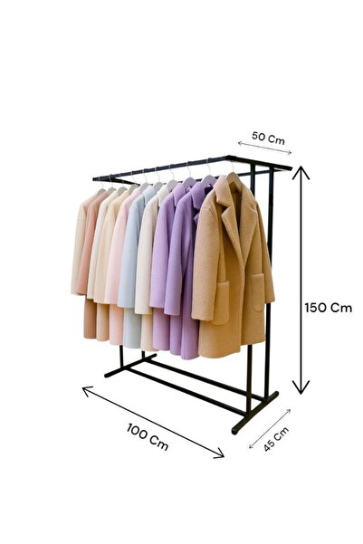 NovaLand Metal Çift Taraflı Konfeksiyon Ayaklı Elbise Askılık Tekerlekli 150x...