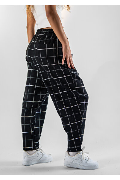 Superbluemexico Women's Plaid Pattern Jacquard Trousers with Front Pockets