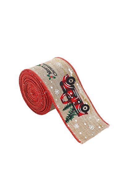 Flippy Christmas Decorative Ribbon for Tree, 'Merry Christmas' Print, 2 m x 6.3 cm, Khaki Red