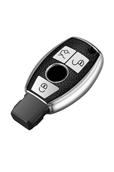 OEM Silver Key Cover with Leather Inserts for Mercedes Benz