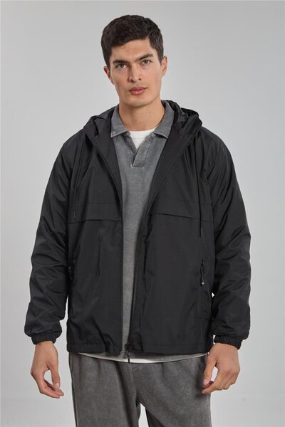 BARRELS AND OIL معطف تقني بقلنسوة للرجال - أسود