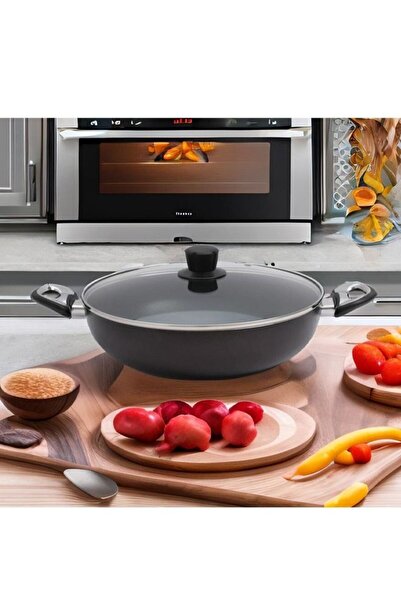 Badraig Non-Stick Wok Pan With Lid Brown/Black/Clear 24 cm