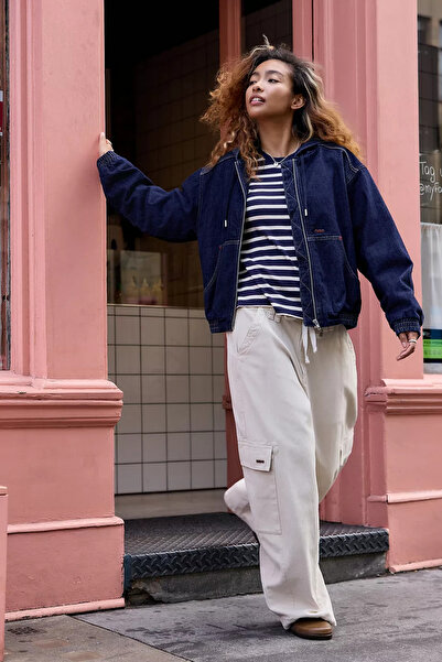 Mokşa Темно-синій джинсовий бомбер унісекс куртка оверсайз сезонний пальто