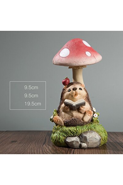 Flippy Solar LED Garden Ornament 19.5x9.5x9.5 cm Mushroom with Reading Hedgehog, Dark Brown