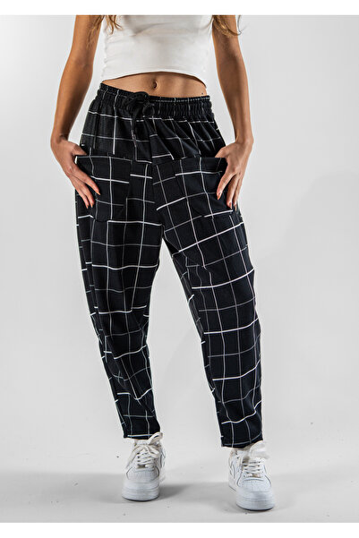 Superbluemexico Women's Plaid Pattern Jacquard Trousers with Front Pockets