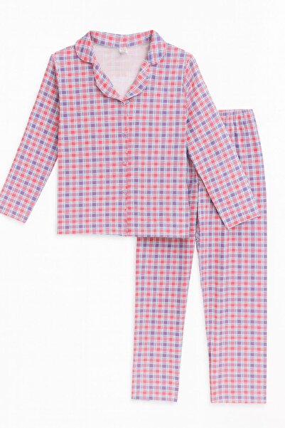 Beka Kids Σετ πιτζάμες για κορίτσια με καρό σχέδιο με κουμπιά μπροστά 100% βαμβακερό σετ πιτζάμες για παιδιά