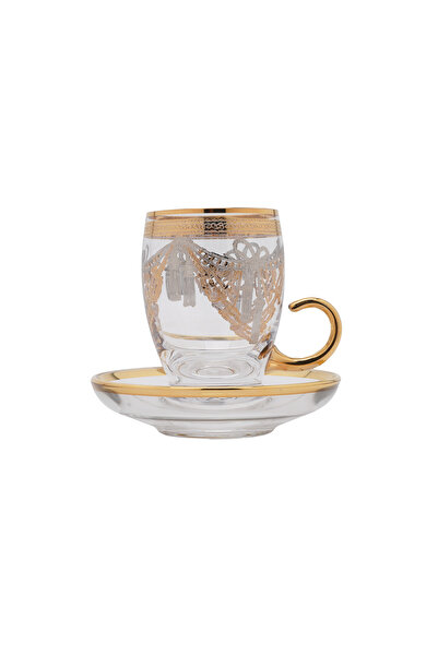 SQUALO Turkish tea cup set - 6 pieces with golden engravings and saucers