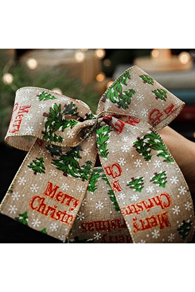 Flippy Christmas Ribbon, Merry Christmas Trees Print, 200 x 6.3 cm, Khaki/Green/Red