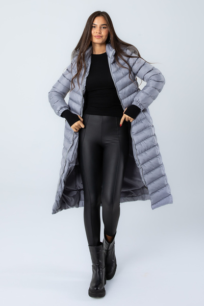 Space Fashion Women's Metallic Gray Long Puffer Jacket