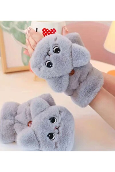 ÇEÇEN HOME (10-15 Years Old) Set of 2 Cute Rabbit Design Soft Half-Finger Gloves