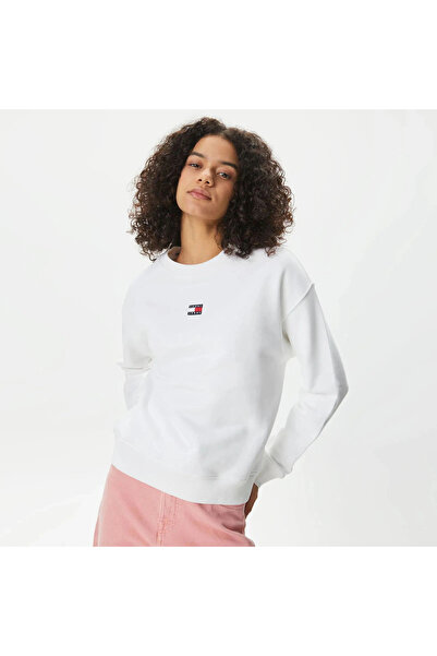 Tommy Hilfiger Tjw Emblem Box Cut Crew Neck Women's White Sweater Dw0Dw17325Ybh