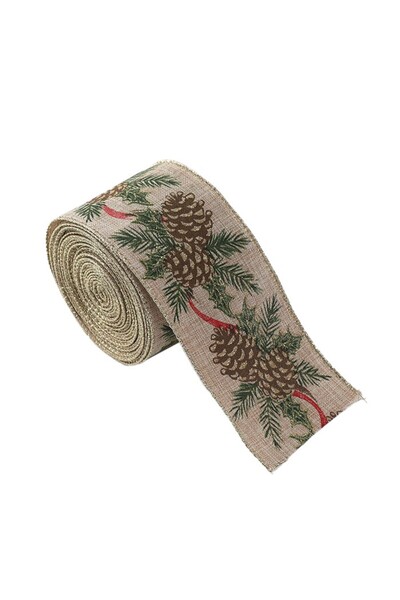 Flippy Panglică decorativă de Crăciun, imprimeu cu conuri de pin, 200 x 6,3 cm, kaki verde-maro