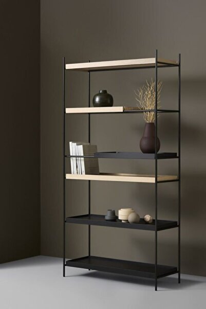 SCY Flam 5 Katlı Kitaplık Çok Amaçlı Düzenleyici Raf Ahşap ve Metal Detaylı M...