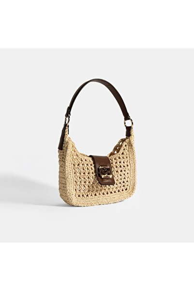 Desa Women's Beige Monogram Logo Shoulder Bag