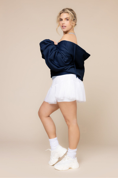 The Champ Clothing Γυναικείο φούτερ με κορδόνια σε μπλε ναυτικό με κουκούλα – Φούτερ με φερμουάρ 3 κλωστών Ş επένδυση fleece O oversized Αθλητικό στυλ