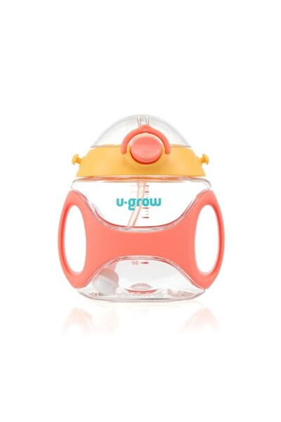 U-Grow Sticla tritan cu pai si cura, 330 ml, portocala,