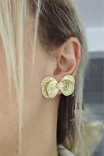 mos&more Gold Wire Detailed Bow Lightweight Women's Earrings