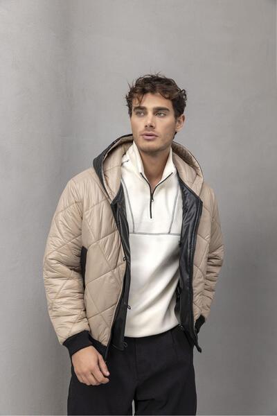 Valiberta Palton pentru bărbați Oliver, cu două fețe, purtabil cu glugă - bej