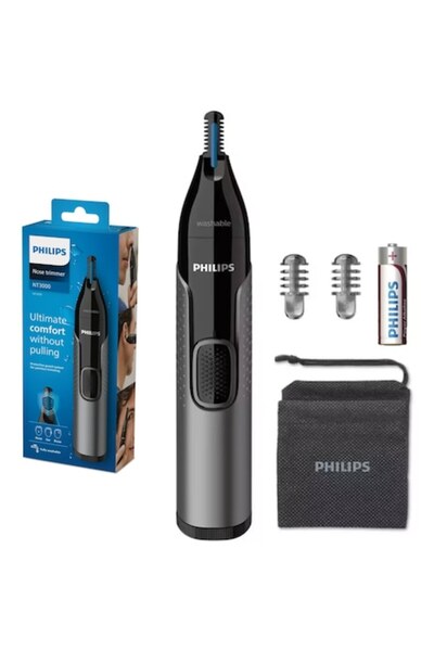 Philips Trimmer pentru nas/urechi NT3650/16, alimentat cu baterii, lavabil, t...