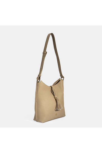 Desa Γυναικεία τσάντα ώμου με λεπτομέρεια με φούντα σε μπεζ χρώμα