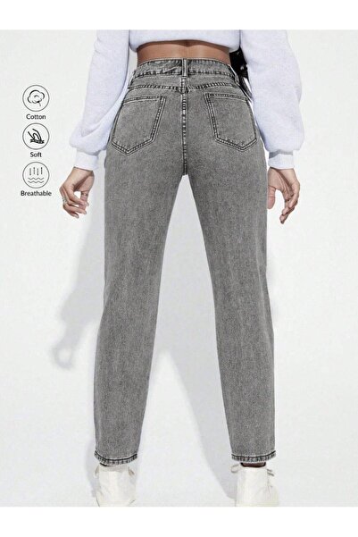 SHEVEGA Women's Black Snow High Waist Mom Jeans Pants