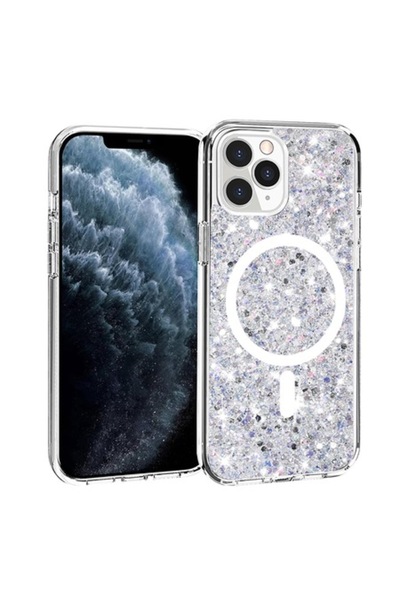 Fils Phone Case with High Protection for iPhone 11 Pro, Sparkly Glitter MagSafe, Hard Plastic, Pearl Whit