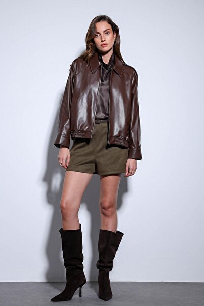Antioch Brown Faux Leather Bomber Jacket