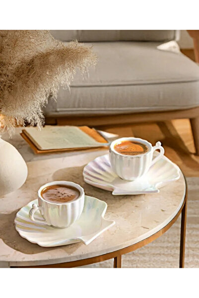 MİMOZA PARK Porcelain 2-Person Oyster Shape Coffee Cup Set 90 ml (4 Pieces)