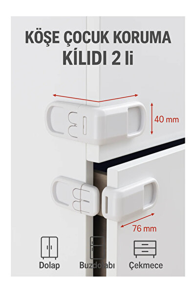 LookBuyTake 1 Pair - Corner Child Safety Lock – Cabinet, Refrigerator, Drawer Safety Lock