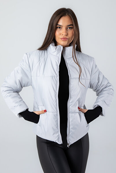 Space Fashion Women's Gray Short Puffer Jacket