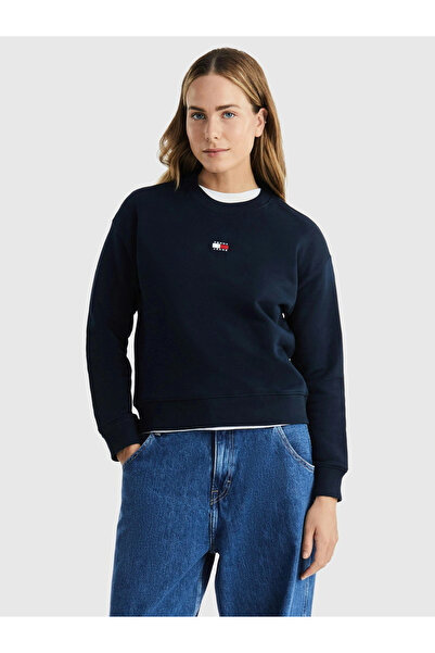 Tommy Hilfiger Tjw Emblem Box Cut Crew Neck Women's Blue Sweater Dw0Dw17325C1G