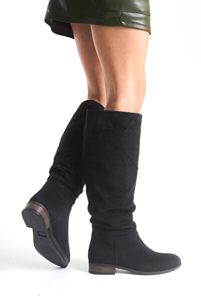 MARSEDO Cizme de zi cu zi pentru femei cu vârf rotund, cu burduf, din piele intoarsa neagra Stela